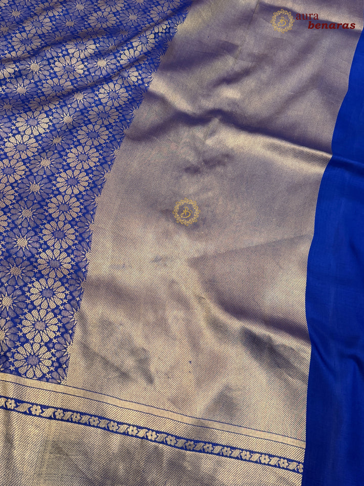 Royal Blue Katan Silk Banarasi Saree with Floral Brocade Work