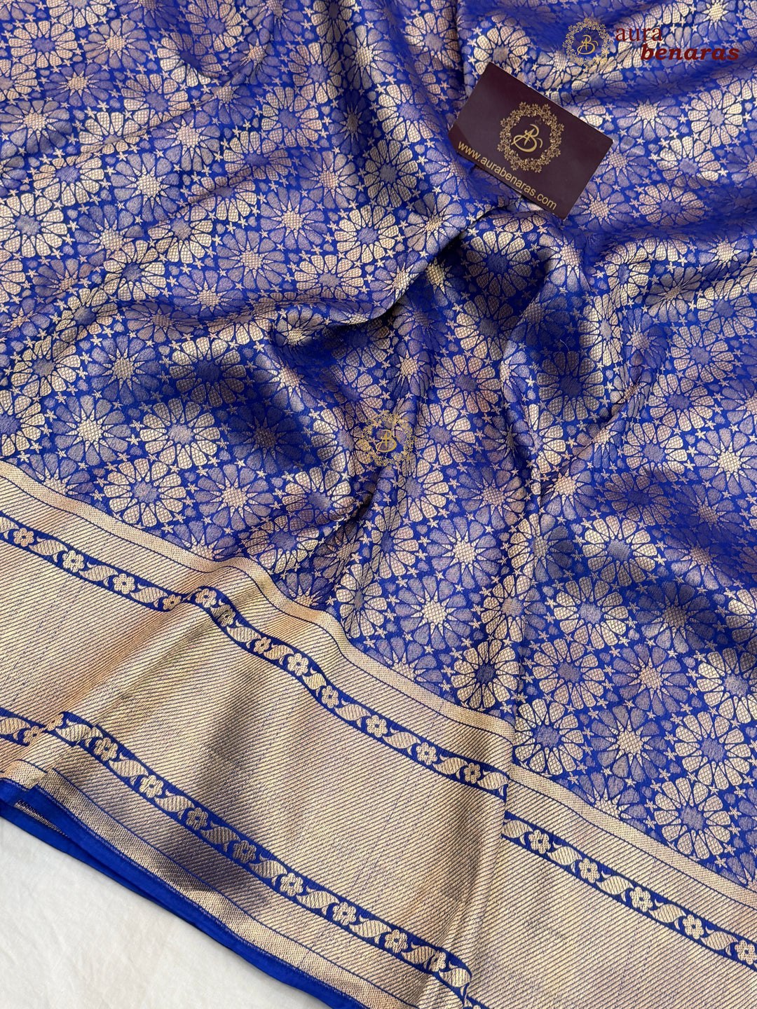Royal Blue Katan Silk Banarasi Saree with Floral Brocade Work