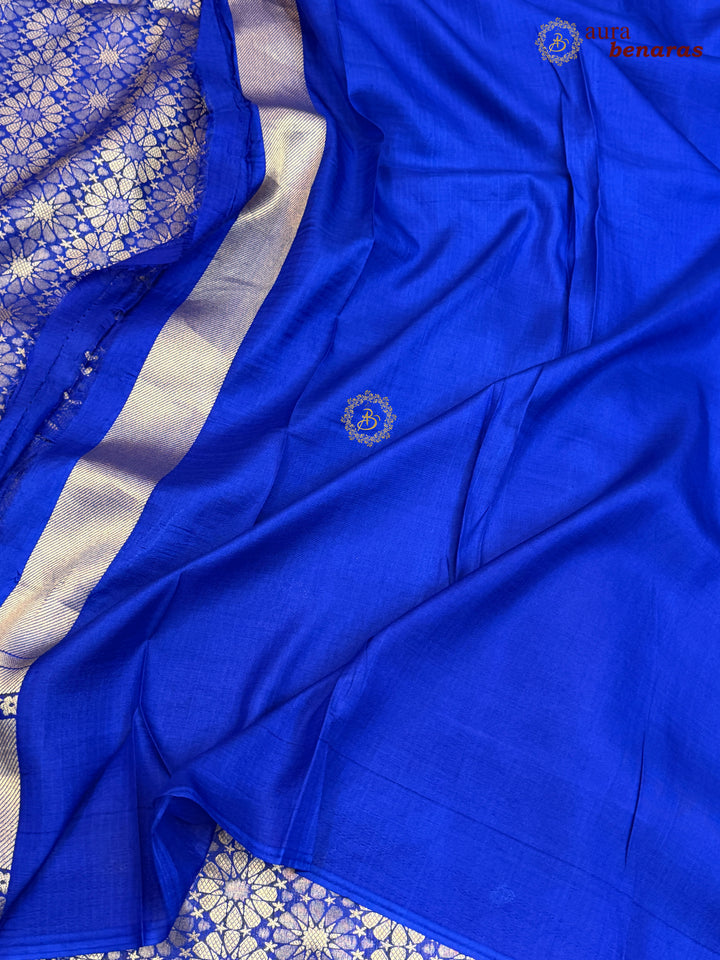 Royal Blue Katan Silk Banarasi Saree with Floral Brocade Work