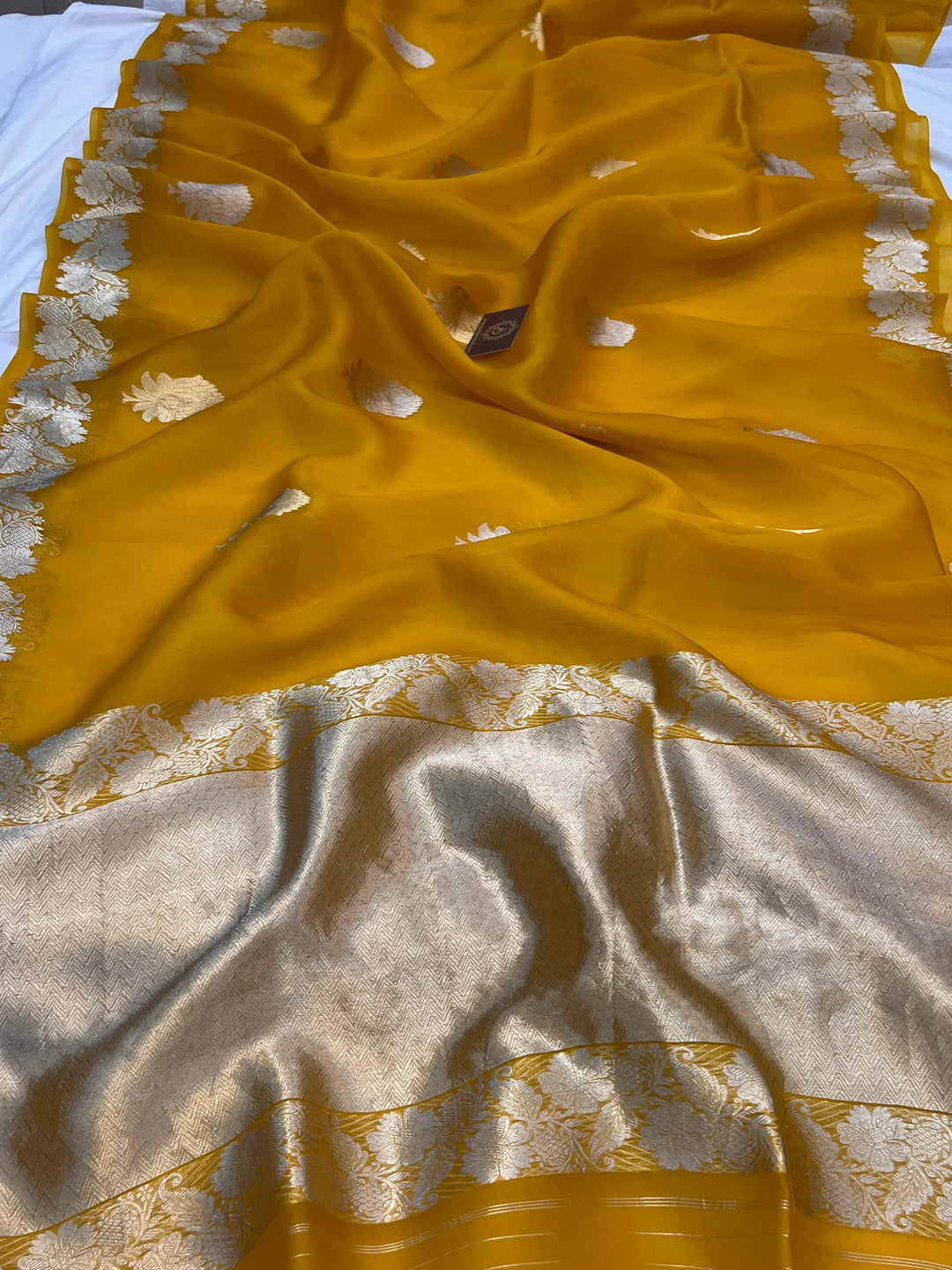 Yellow Pure Kora Silk Handloom Banarasi Saree