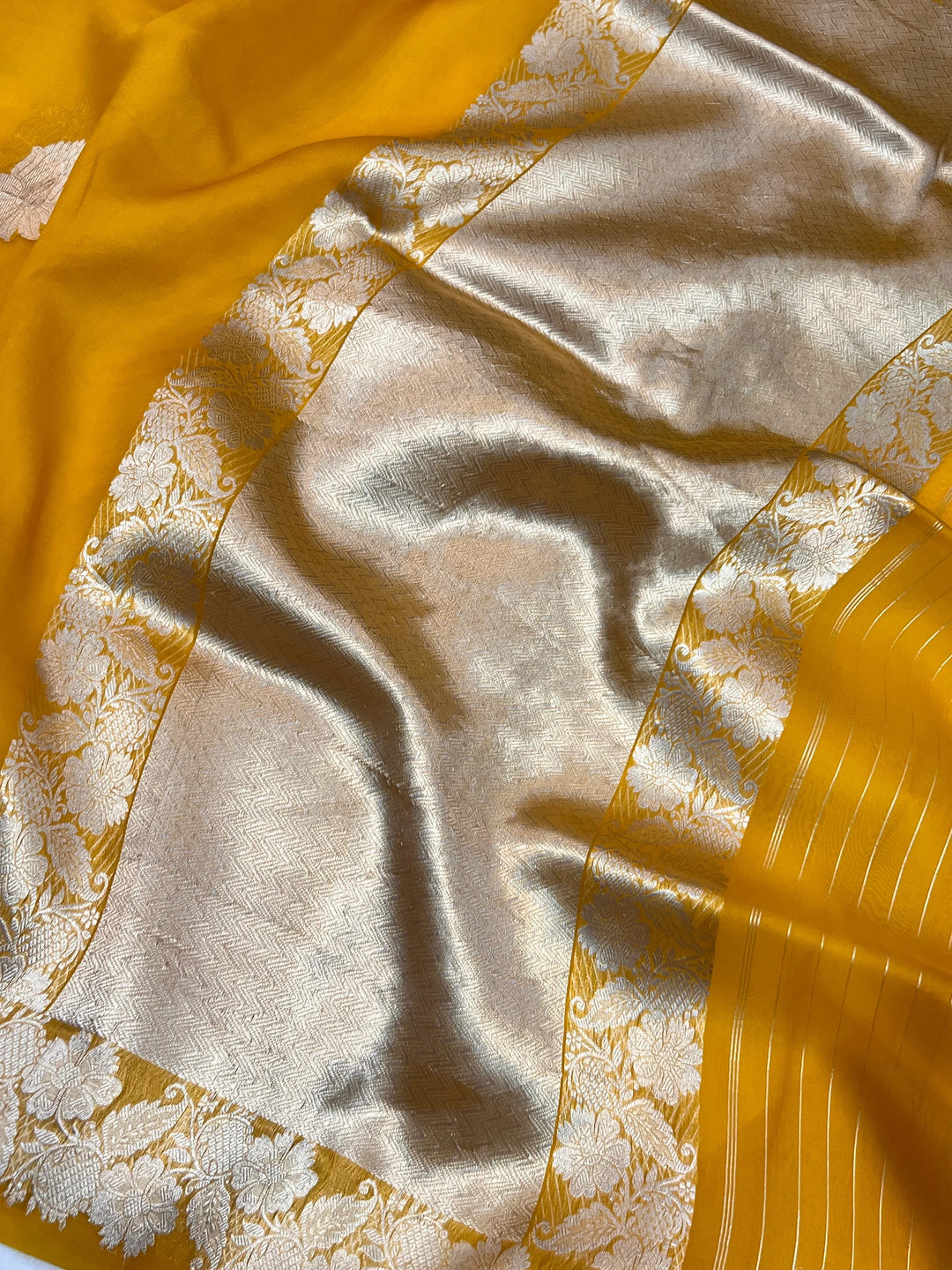 Yellow Pure Kora Silk Handloom Banarasi Saree