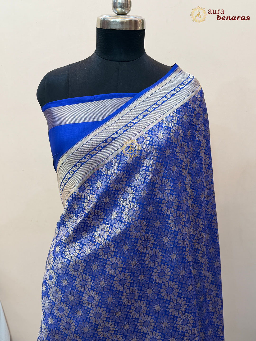 Royal Blue Katan Silk Banarasi Saree with Floral Brocade Work