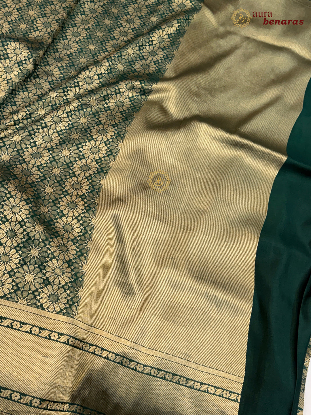 Bottle Green Katan Silk Banarasi Saree with Floral Brocade Work