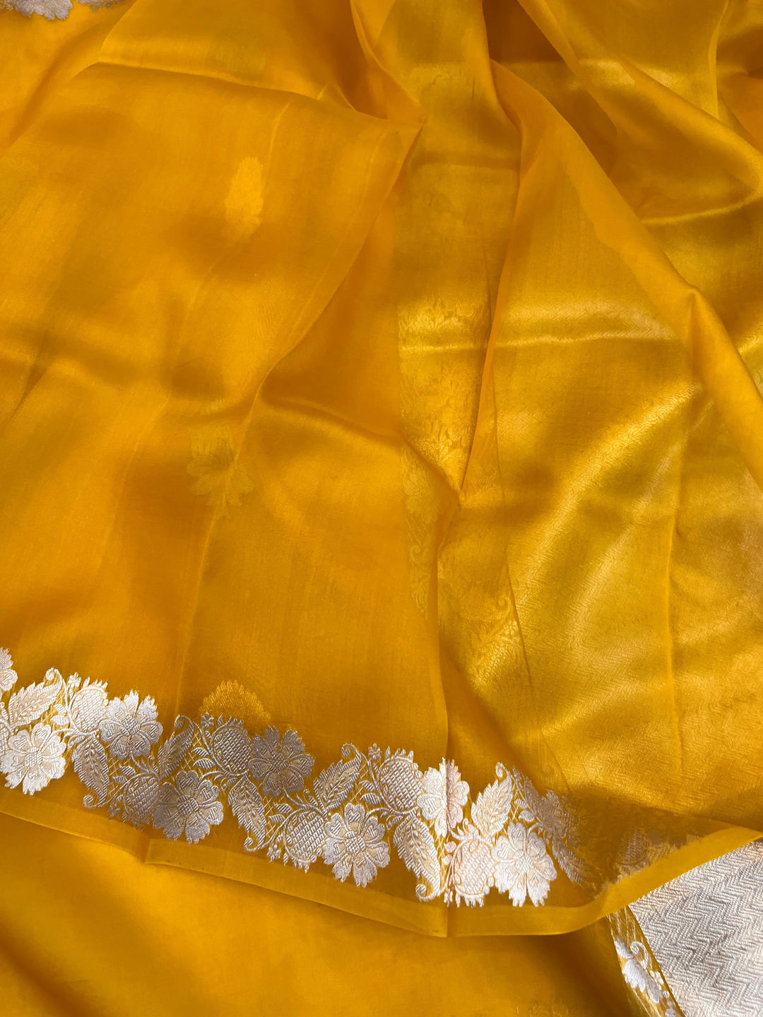 Yellow Pure Kora Silk Handloom Banarasi Saree