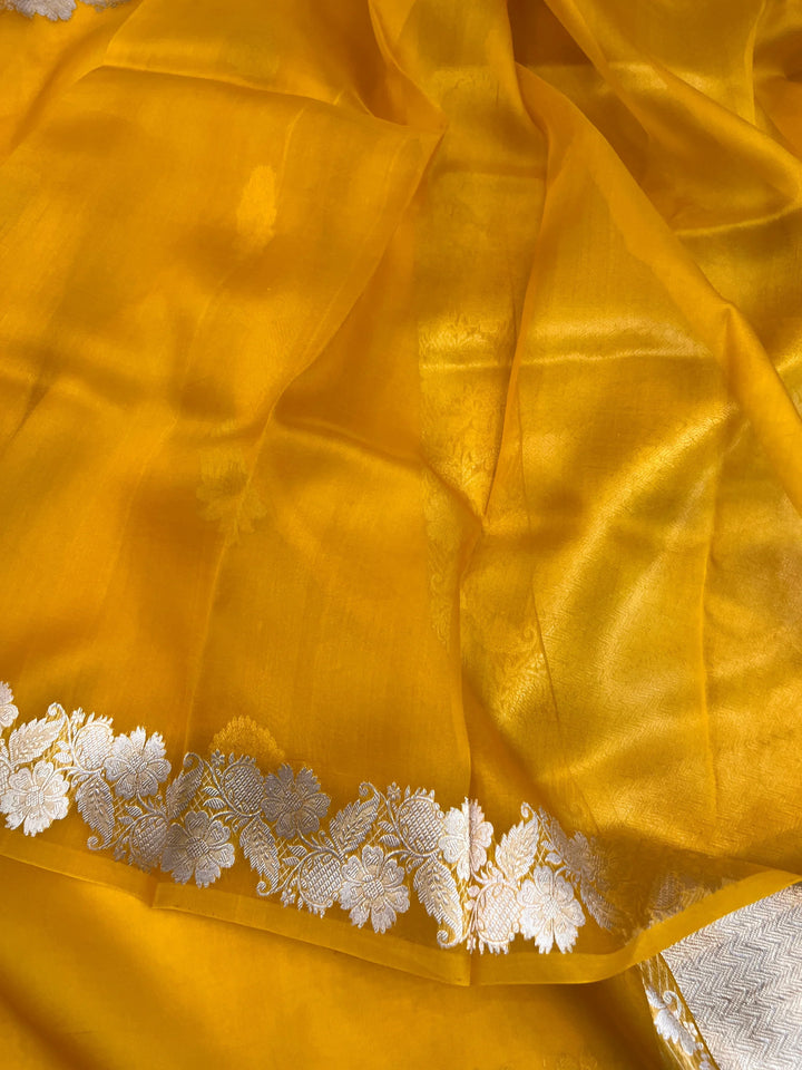 Yellow Pure Kora Silk Handloom Banarasi Saree