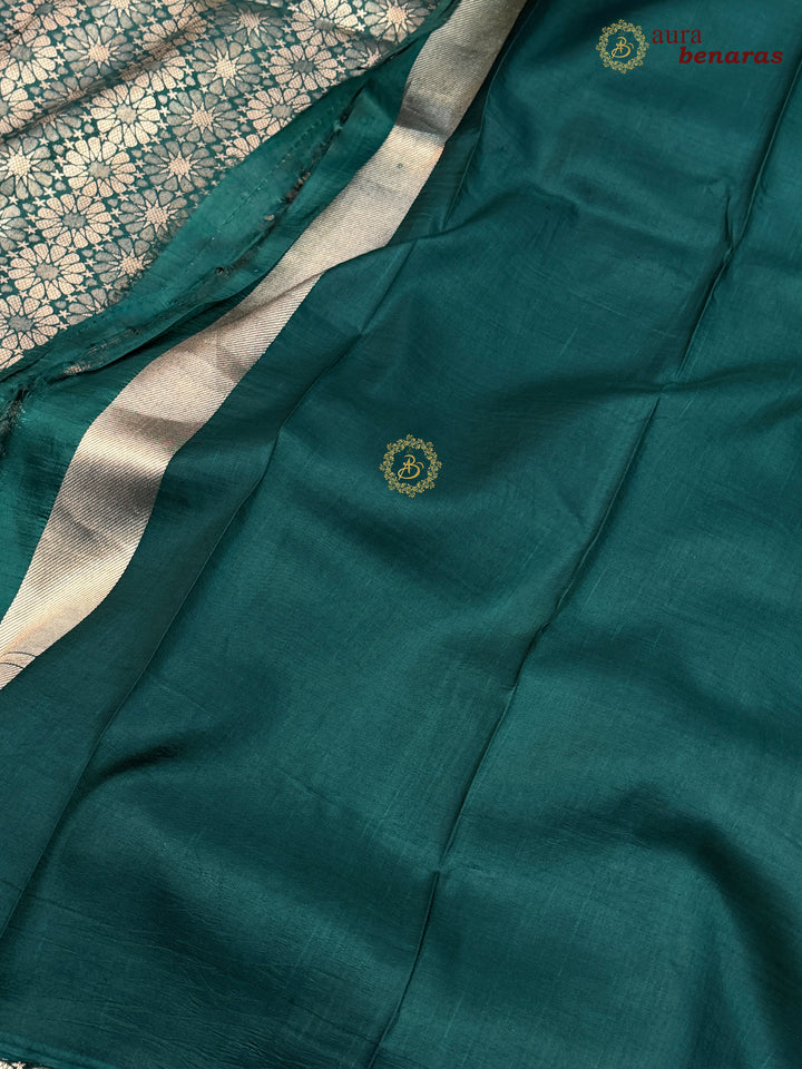 Bottle Green Katan Silk Banarasi Saree with Floral Brocade Work