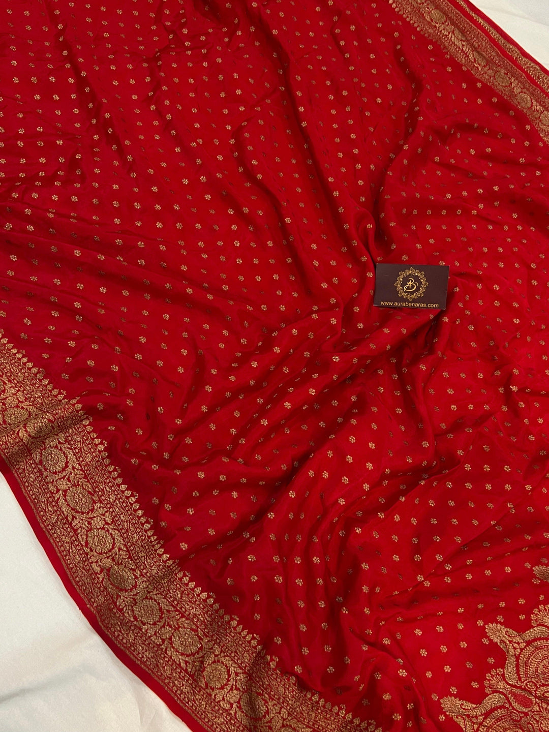 Red Pure Banarasi Khaddi Crepe Silk Saree - Aura Benaras