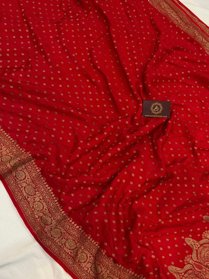 Red Pure Banarasi Khaddi Crepe Silk Saree - Aura Benaras