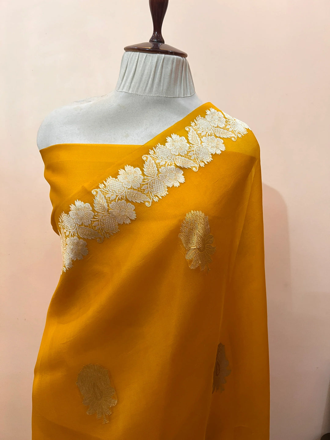 Yellow Pure Kora Silk Handloom Banarasi Saree