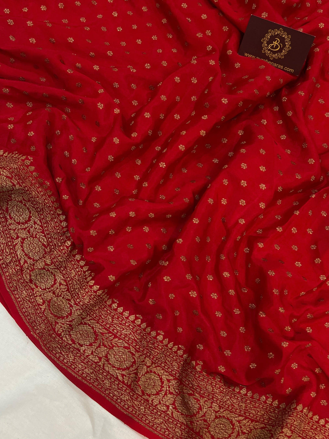 Red Pure Banarasi Khaddi Crepe Silk Saree - Aura Benaras