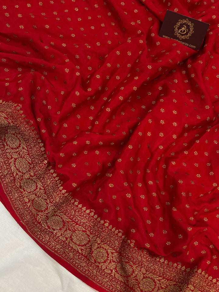 Red Pure Banarasi Khaddi Crepe Silk Saree - Aura Benaras