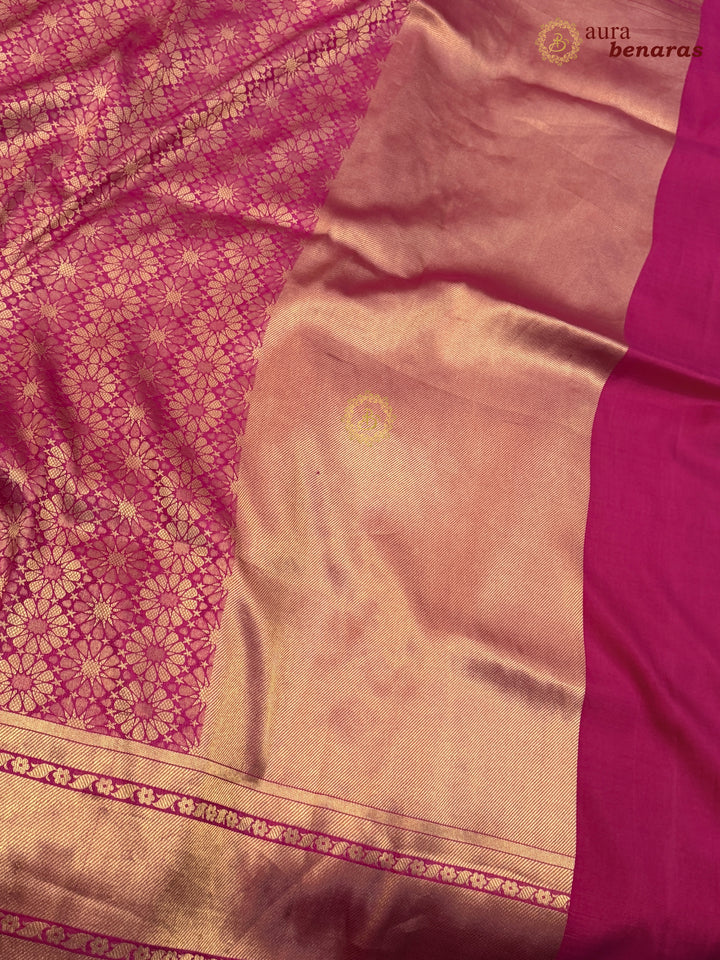 Rani Pink Katan Silk Banarasi Saree with Floral Brocade Work