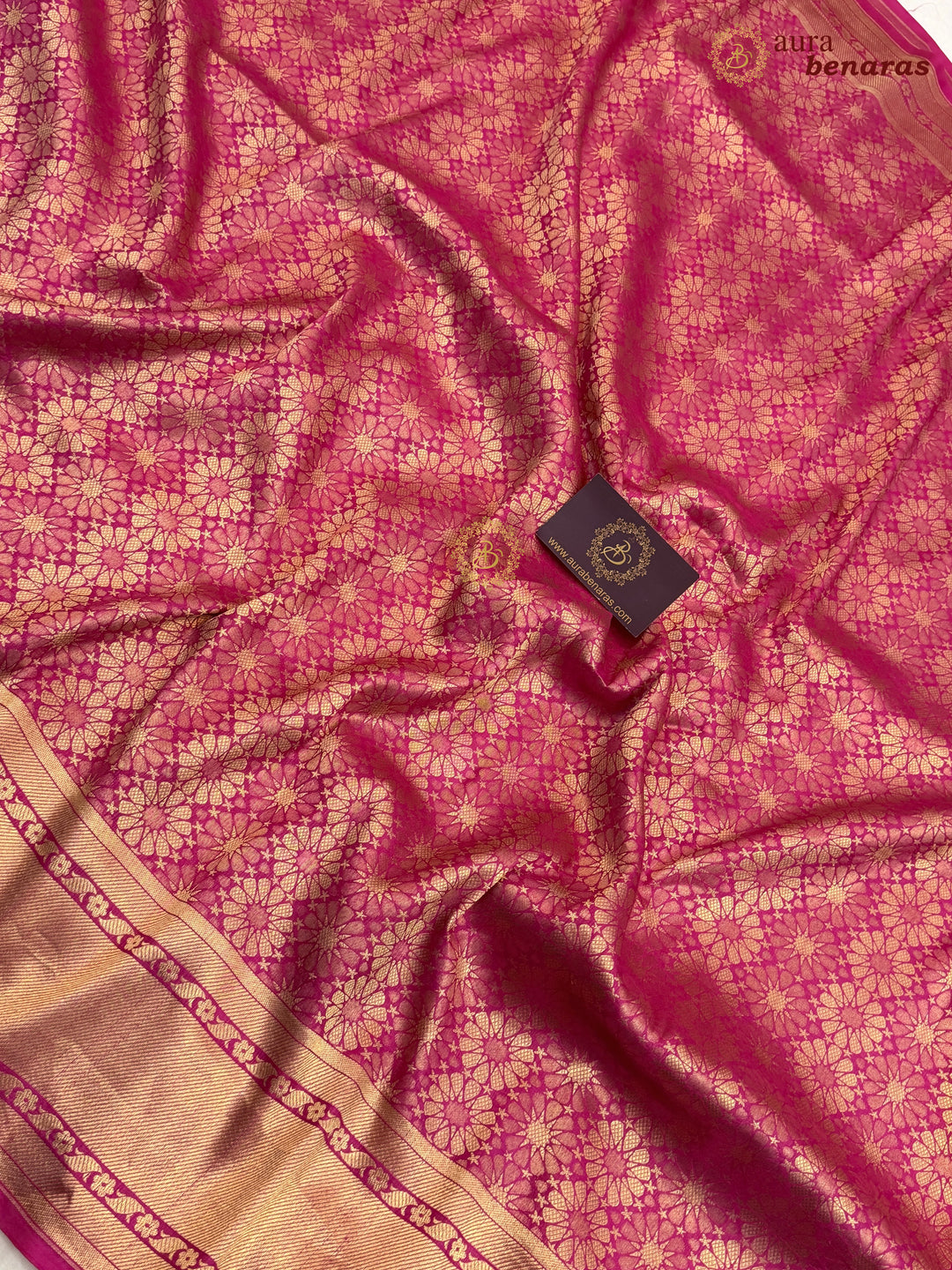 Rani Pink Katan Silk Banarasi Saree with Floral Brocade Work