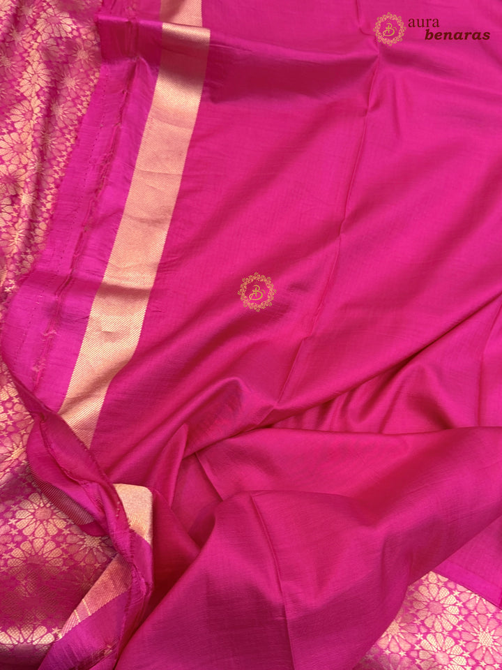 Rani Pink Katan Silk Banarasi Saree with Floral Brocade Work