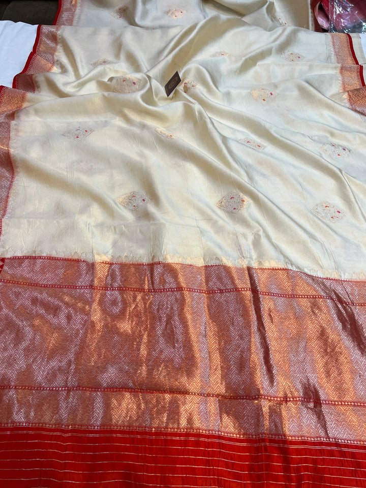 Cream Pure Banarasi Handloom Silk Saree