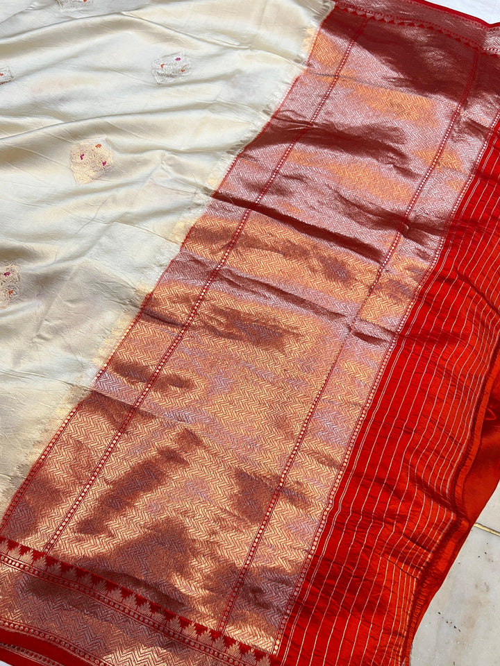 Cream Pure Banarasi Handloom Silk Saree