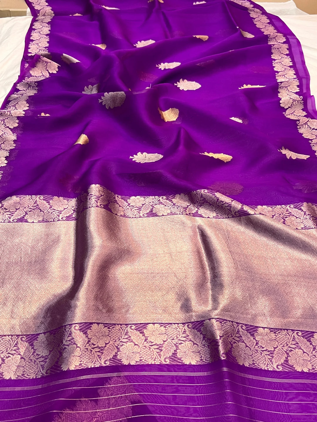 Purple Pure Kora Silk Handloom Banarasi Saree