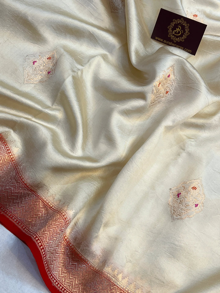 Cream Pure Banarasi Handloom Silk Saree