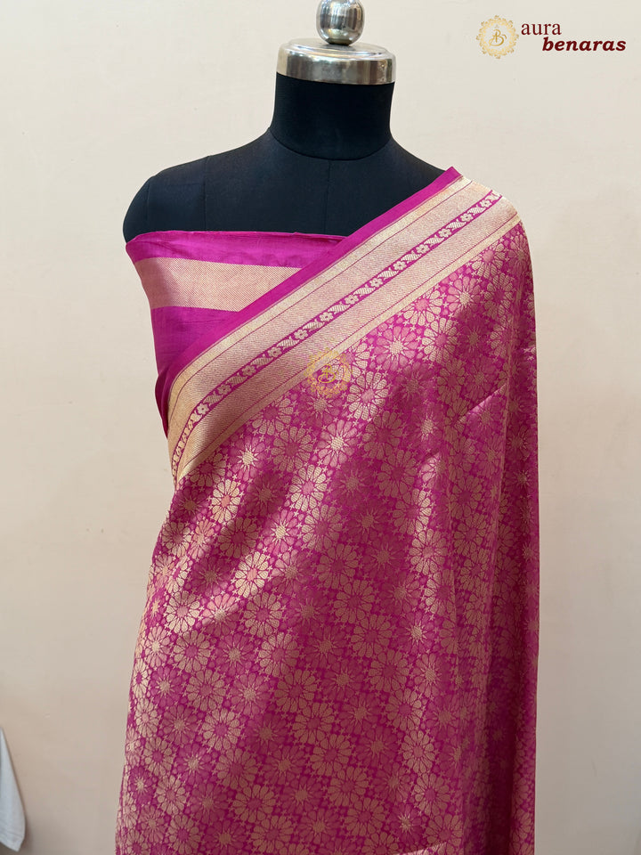 Rani Pink Katan Silk Banarasi Saree with Floral Brocade Work