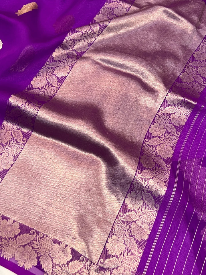 Purple Pure Kora Silk Handloom Banarasi Saree