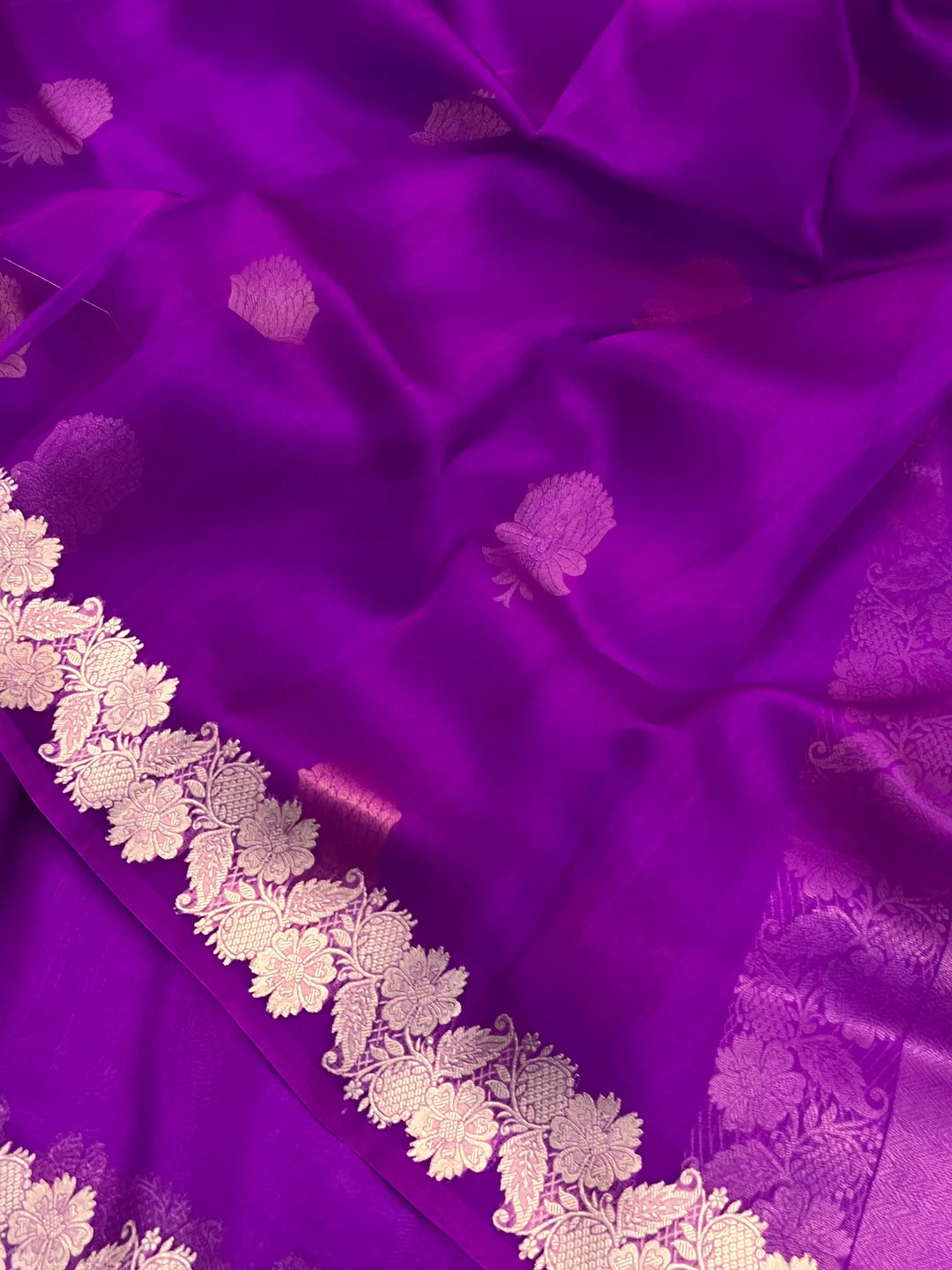 Purple Pure Kora Silk Handloom Banarasi Saree