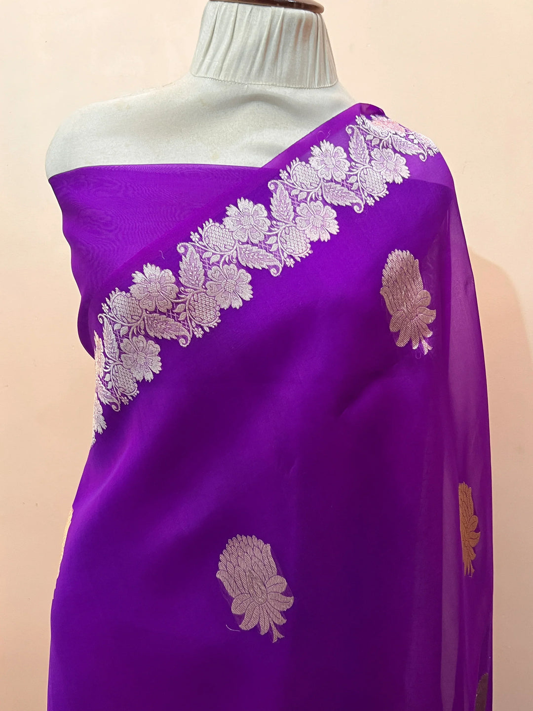 Purple Pure Kora Silk Handloom Banarasi Saree