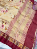 Cream Banarasi Handloom Kora Silk Saree - Aura Benaras