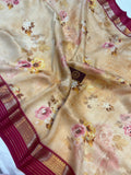 Cream Banarasi Handloom Kora Silk Saree - Aura Benaras