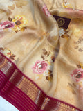 Cream Banarasi Handloom Kora Silk Saree - Aura Benaras