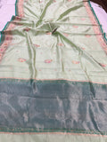 Pastel Green Banarasi Handloom Kora Silk Saree - Aura Benaras