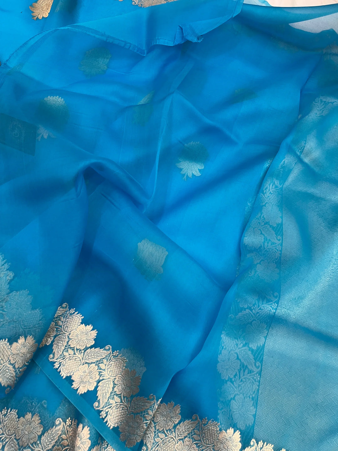 Sky Blue Pure Kora Silk Handloom Banarasi Saree