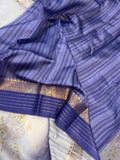 Bluish Grey Banarasi Handloom Kora Silk Saree - Aura Benaras