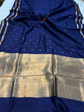 Navy Blue Pure Banarasi Handloom Silk Saree - Aura Benaras