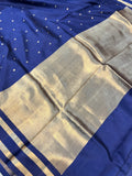 Navy Blue Pure Banarasi Handloom Silk Saree - Aura Benaras