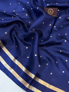 Navy Blue Pure Banarasi Handloom Silk Saree - Aura Benaras