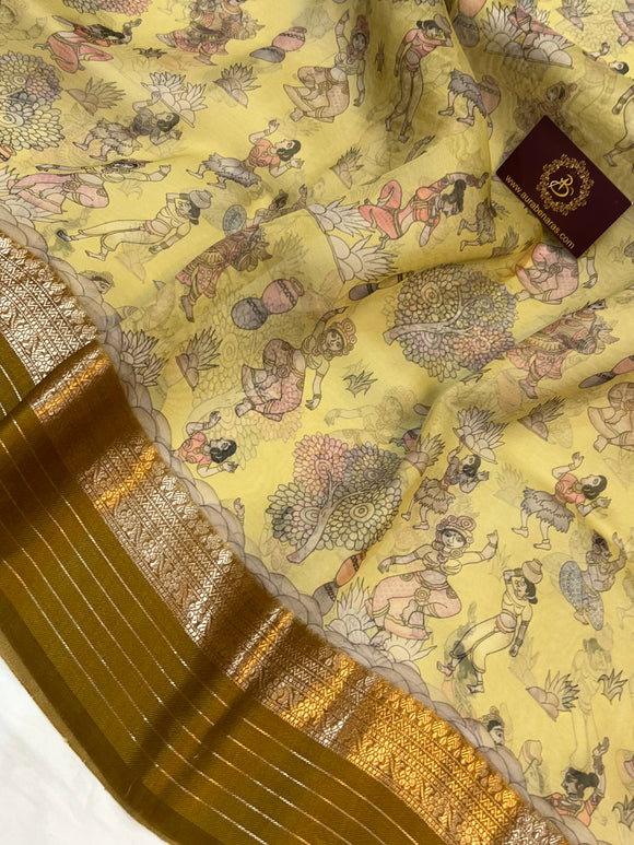 Pastel Yellow Banarasi Handloom Kora Silk Saree - Aura Benaras