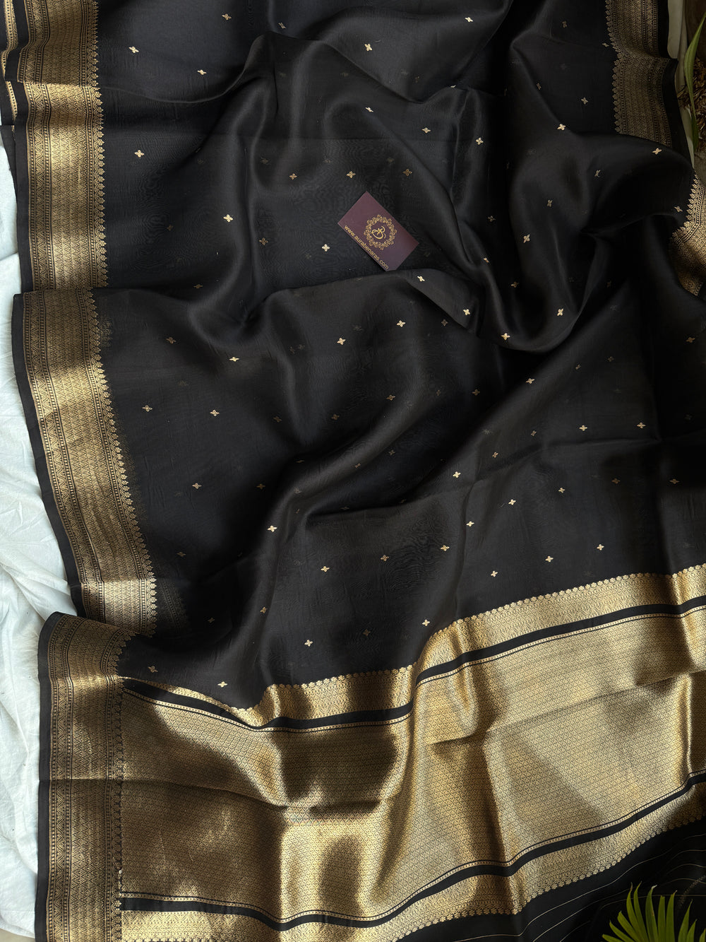 Black Pure Kora Silk Banarasi Saree with Zari Butis & Border