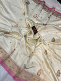 Off White Banarasi Handloom Kora Silk Saree - Aura Benaras