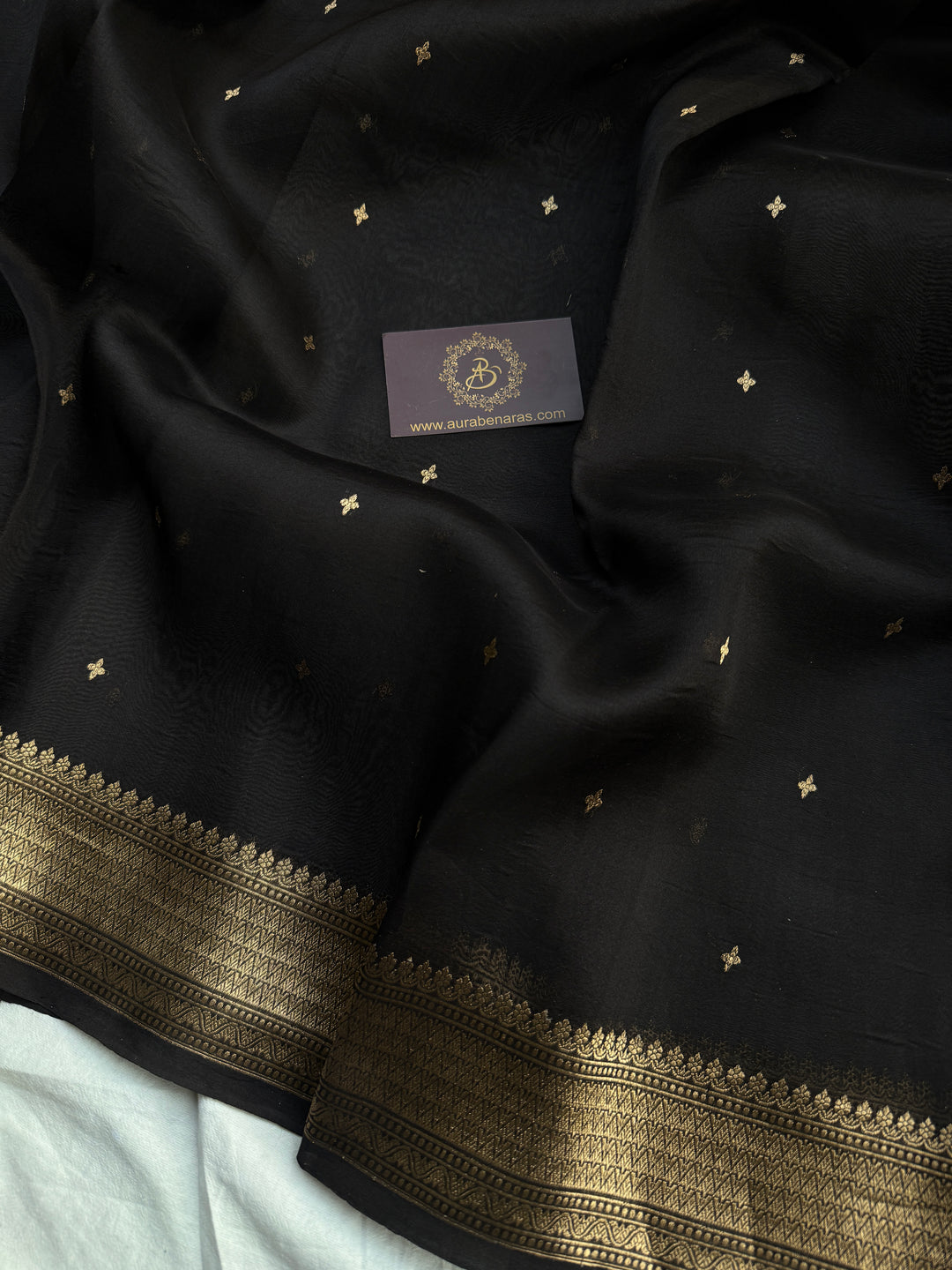Black Pure Kora Silk Banarasi Saree with Zari Butis & Border