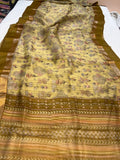 Pastel Yellow Banarasi Handloom Kora Silk Saree - Aura Benaras