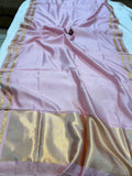 Baby Pink Pure Banarasi Handloom Silk Saree - Aura Benaras