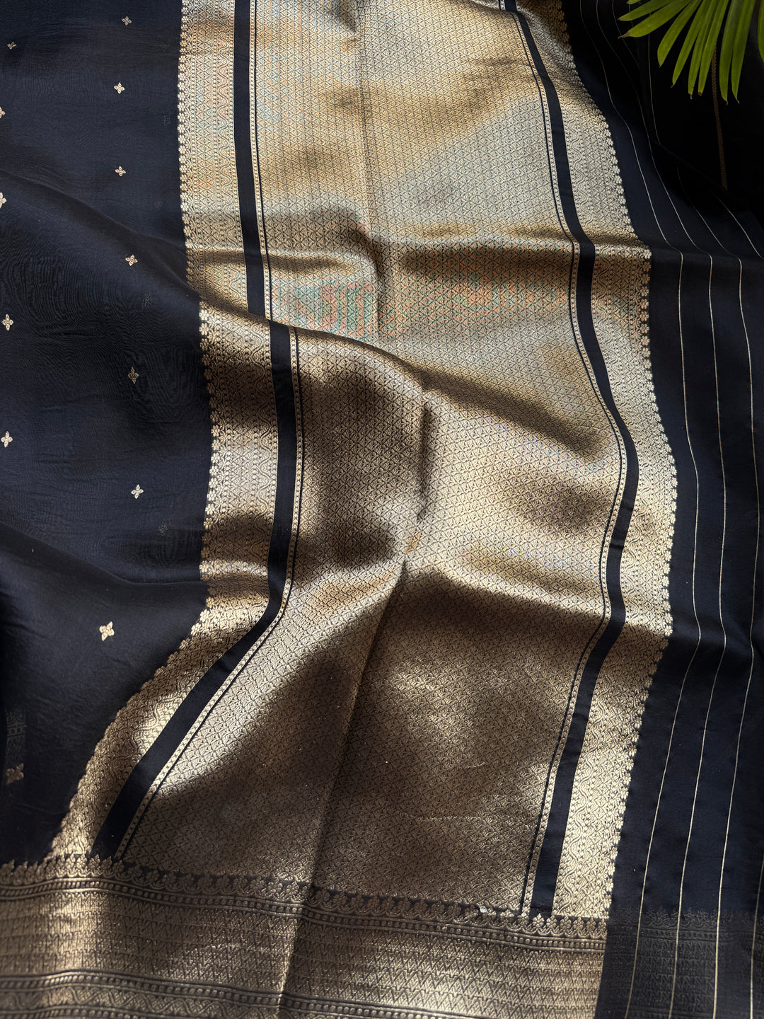 Black Pure Kora Silk Banarasi Saree with Zari Butis & Border