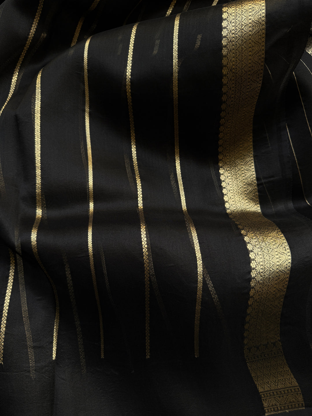 Black Pure Kora Silk Banarasi Saree with Zari Butis & Border