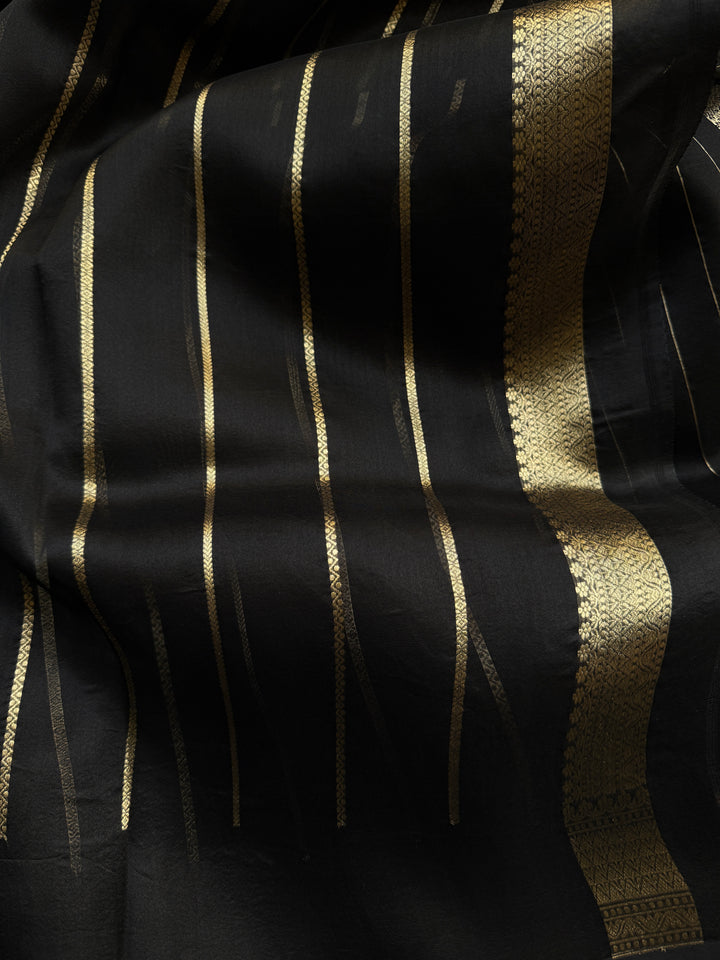 Black Pure Kora Silk Banarasi Saree with Zari Butis & Border