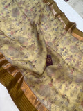 Pastel Yellow Banarasi Handloom Kora Silk Saree - Aura Benaras