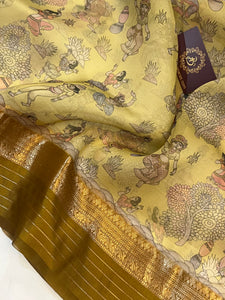 Pastel Yellow Banarasi Handloom Kora Silk Saree - Aura Benaras