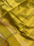 Pastel Yellow Banarasi Handloom Kora Silk Saree - Aura Benaras