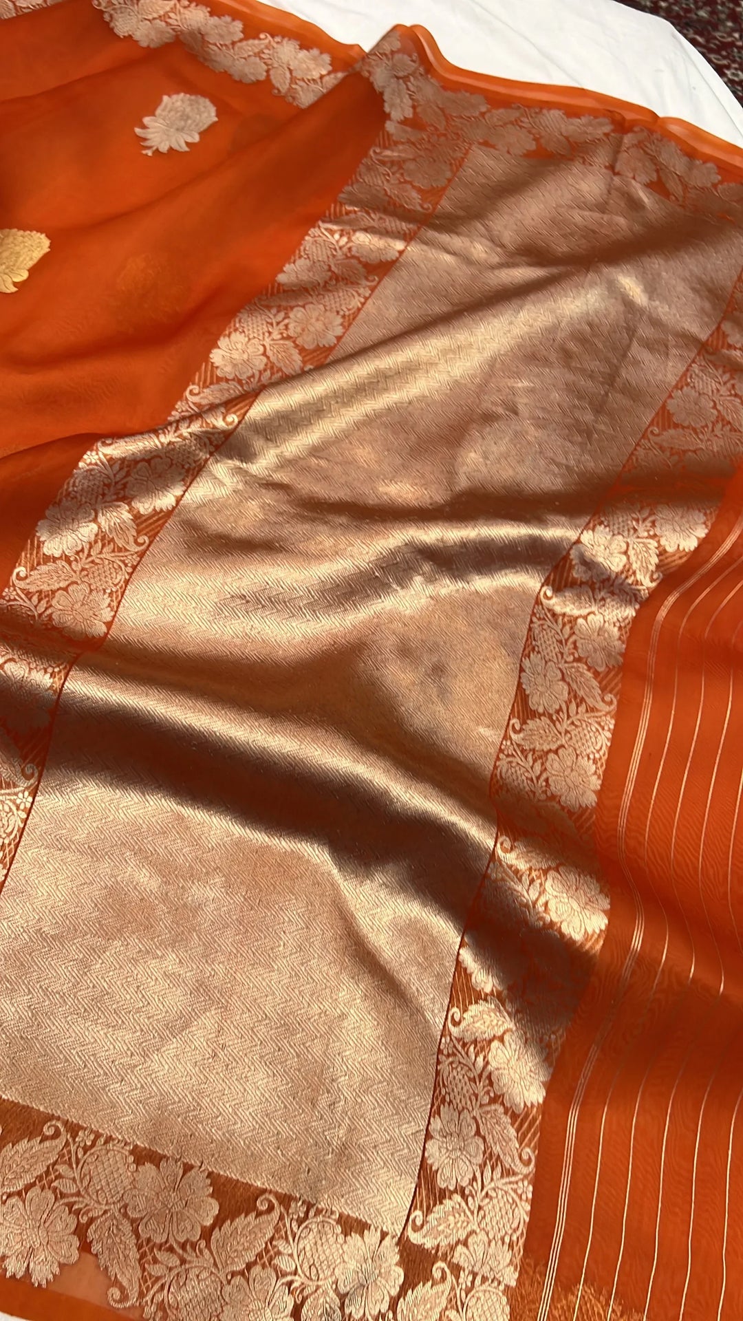Orange Pure Kora Silk Handloom Banarasi Saree