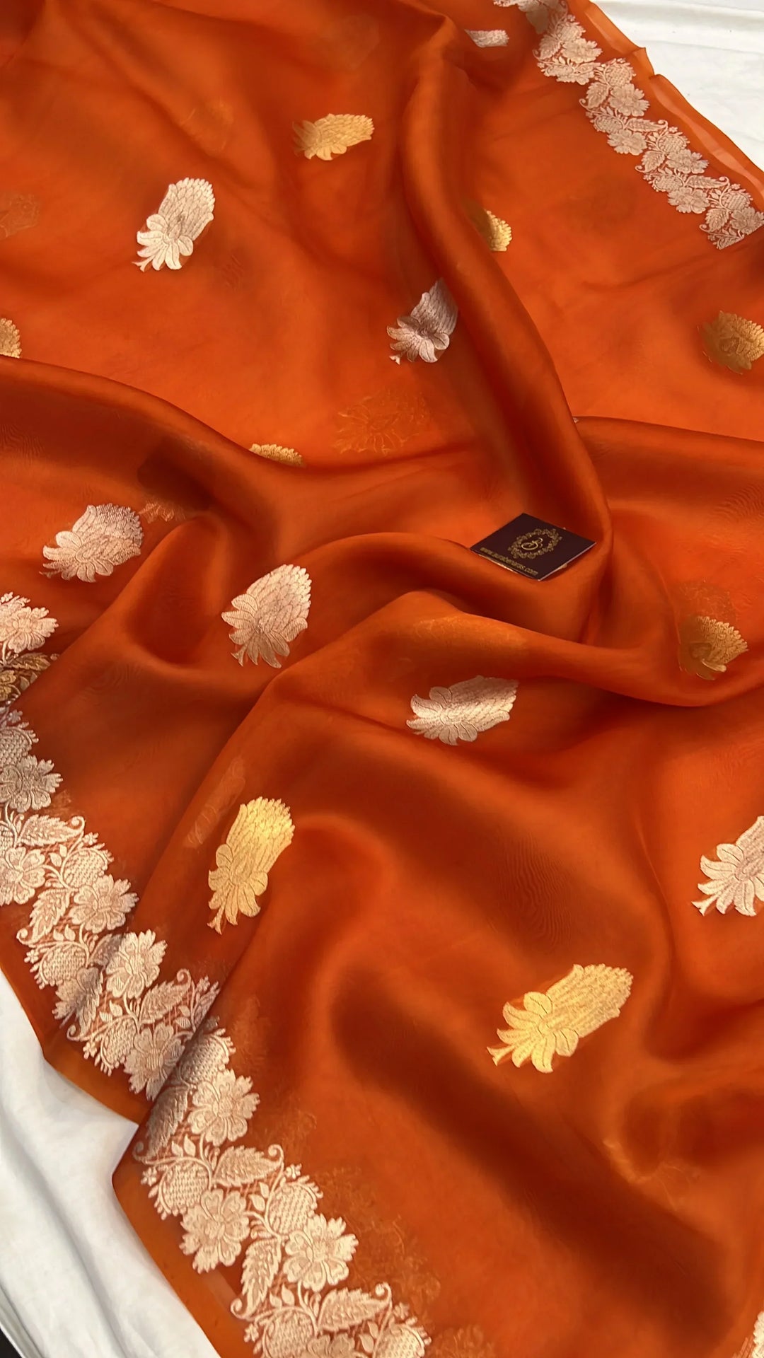 Orange Pure Kora Silk Handloom Banarasi Saree