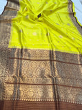 Lemon Yellow Pure Banarasi Handloom Silk Saree - Aura Benaras